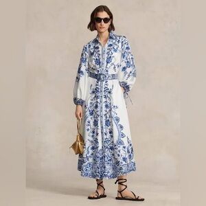 Polo Ralph Lauren Blue and White Long Sleeve Dress